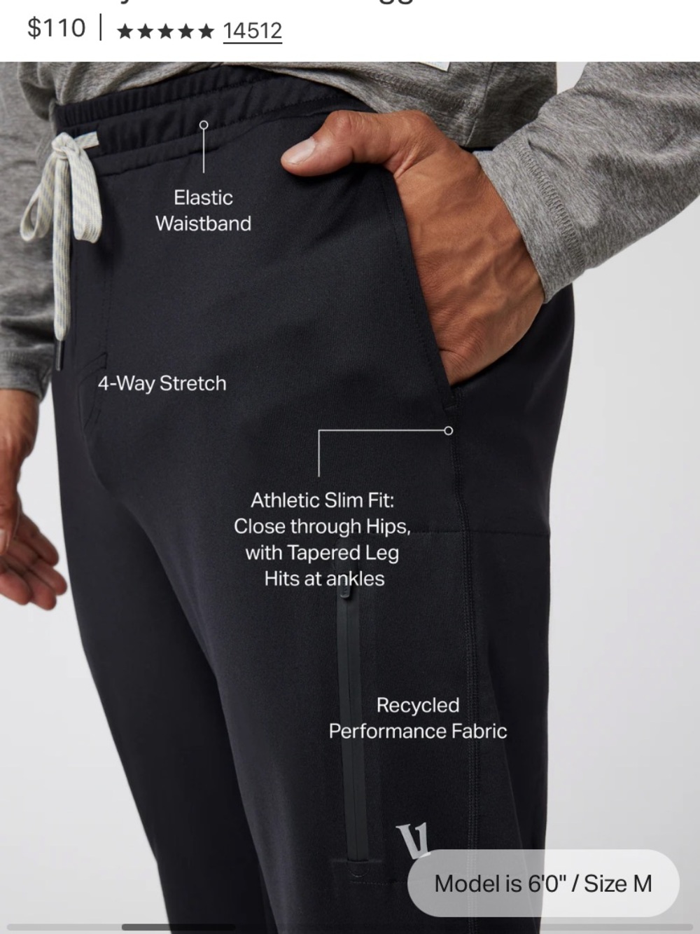 Vuori Sunday Performance Black Joggers Size XXL - Picture 9 of 9